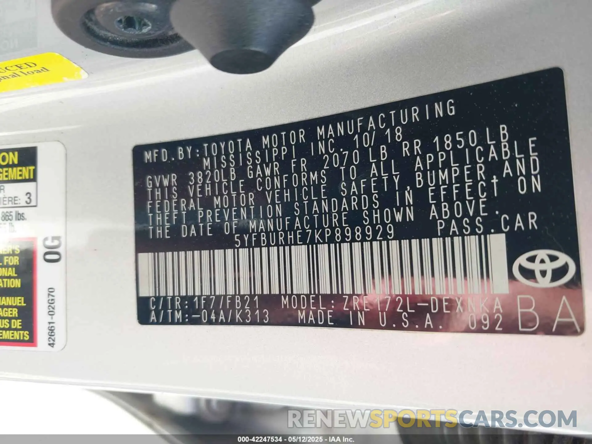 9 Photograph of a damaged car 5YFBURHE7KP898929 TOYOTA COROLLA 2019