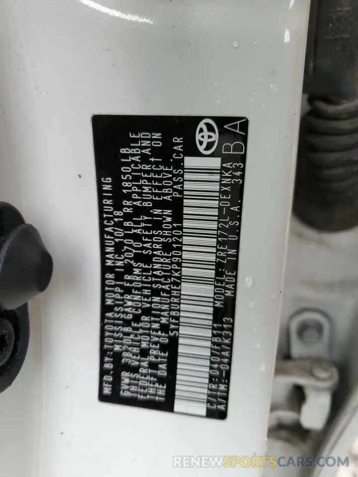 12 Photograph of a damaged car 5YFBURHE7KP901201 TOYOTA COROLLA 2019