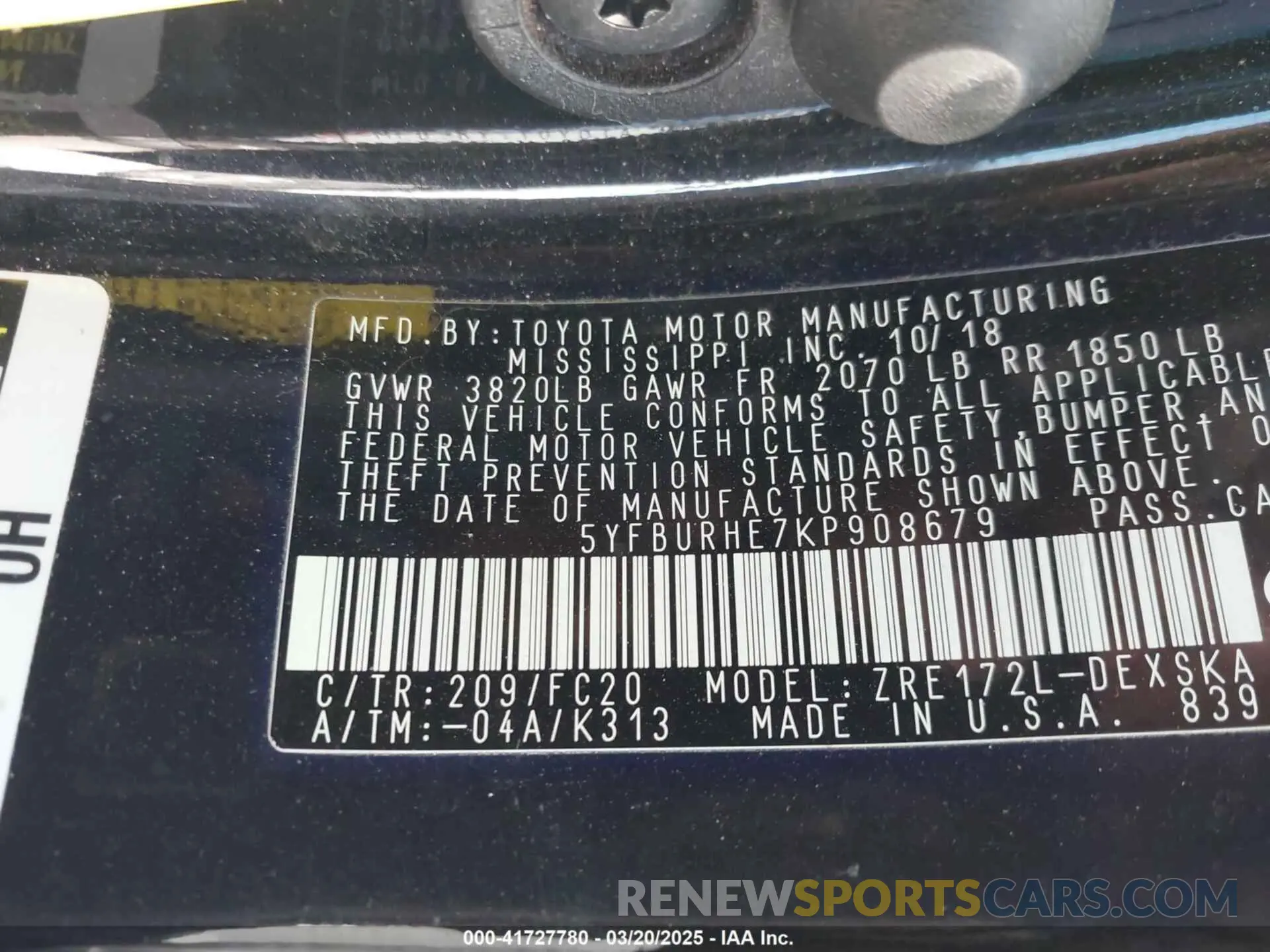 9 Photograph of a damaged car 5YFBURHE7KP908679 TOYOTA COROLLA 2019
