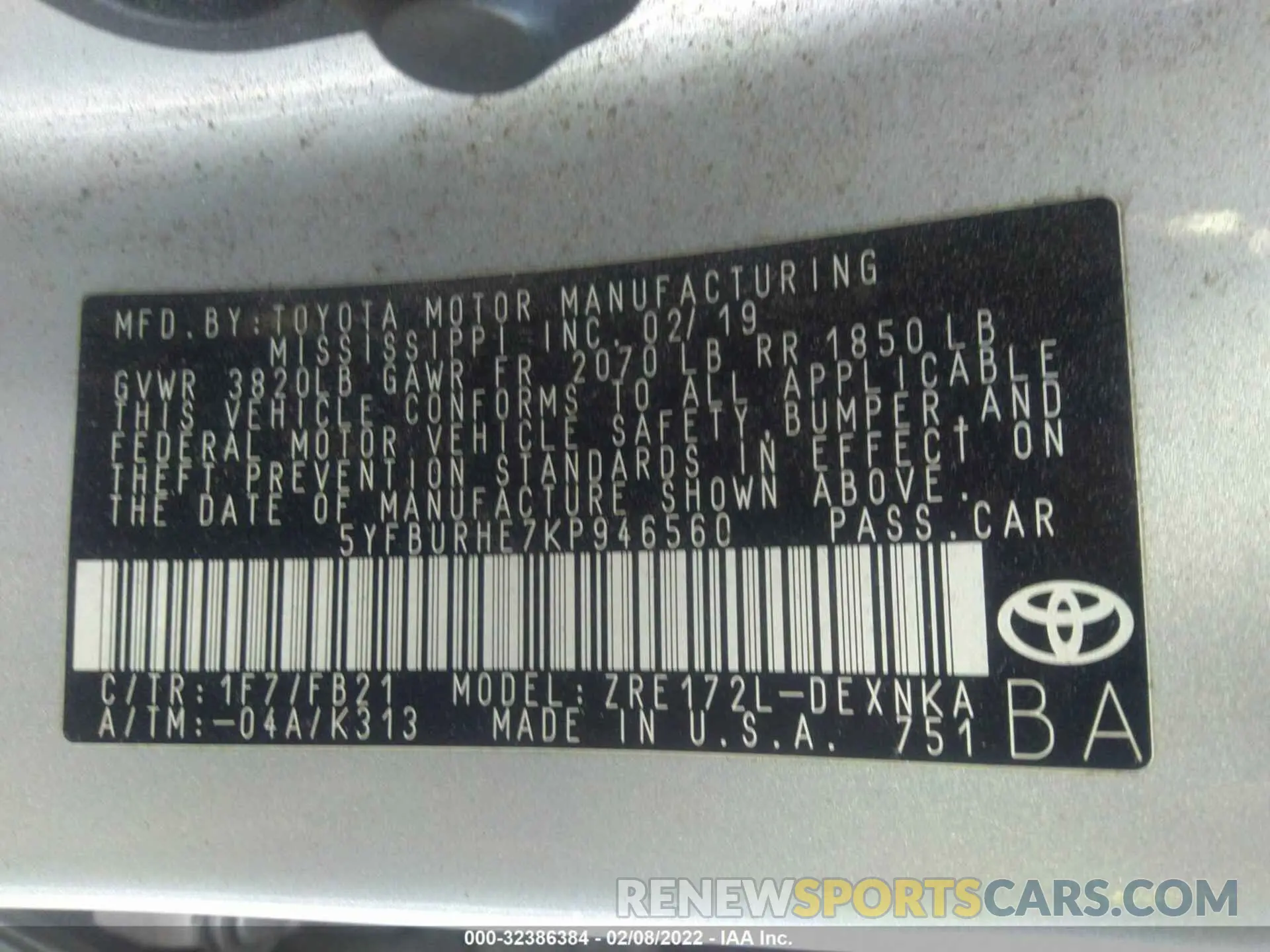 9 Photograph of a damaged car 5YFBURHE7KP946560 TOYOTA COROLLA 2019