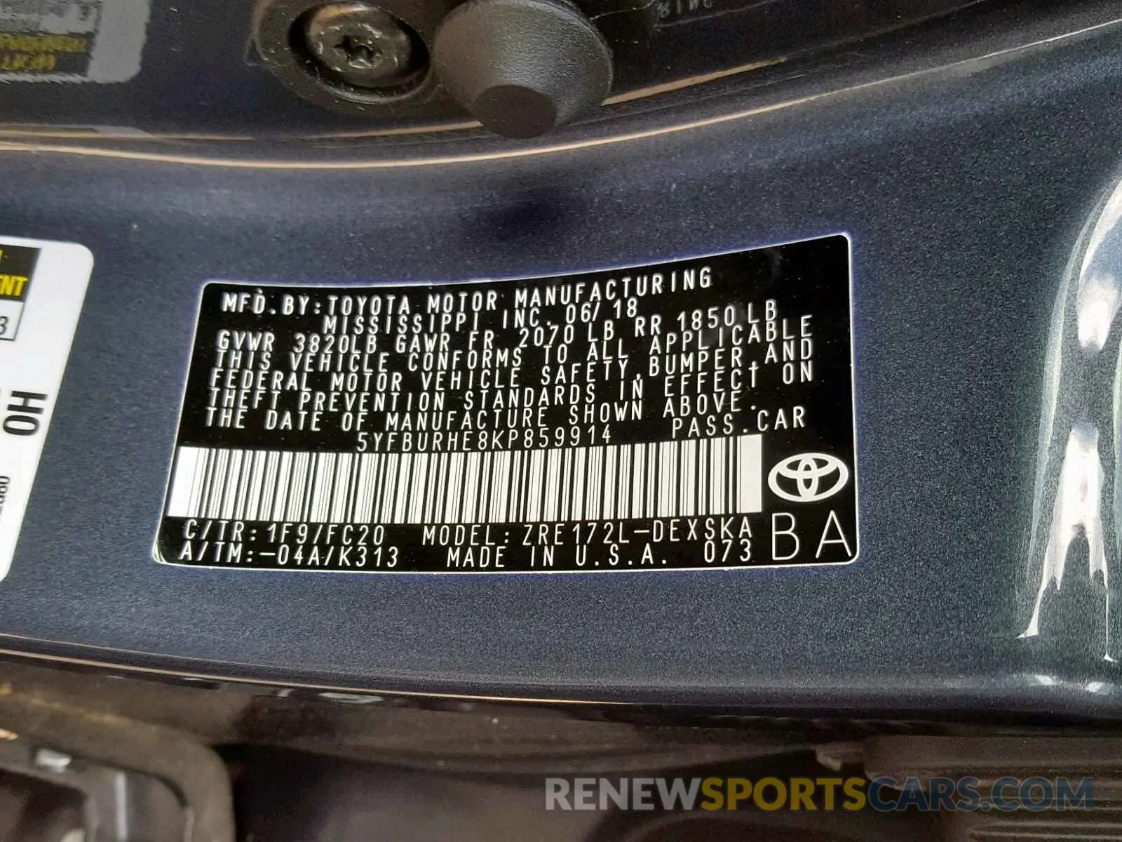 10 Photograph of a damaged car 5YFBURHE8KP859914 TOYOTA COROLLA 2019