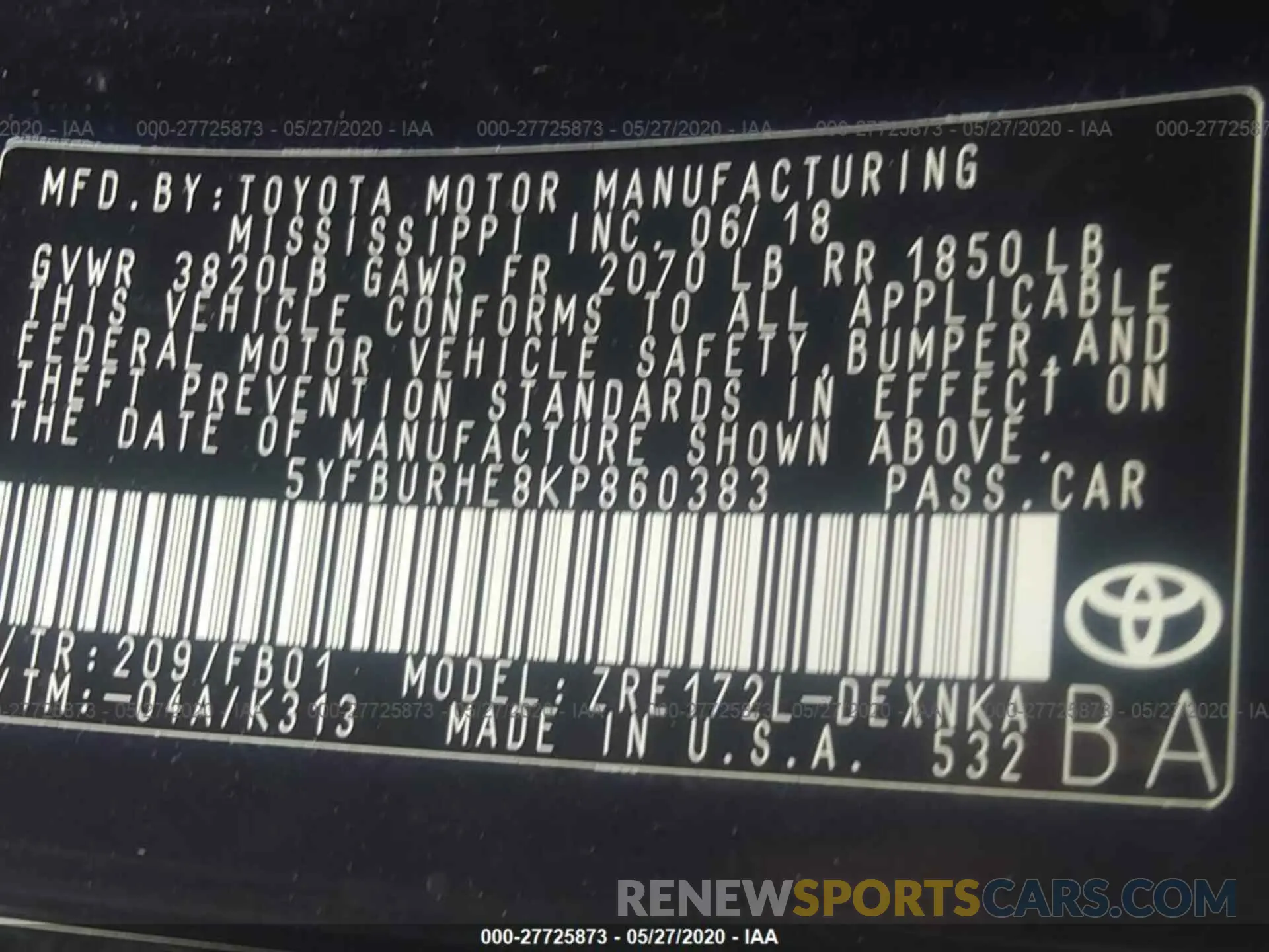 9 Photograph of a damaged car 5YFBURHE8KP860383 TOYOTA COROLLA 2019