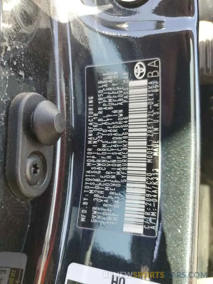 12 Photograph of a damaged car 5YFBURHE8KP861646 TOYOTA COROLLA 2019