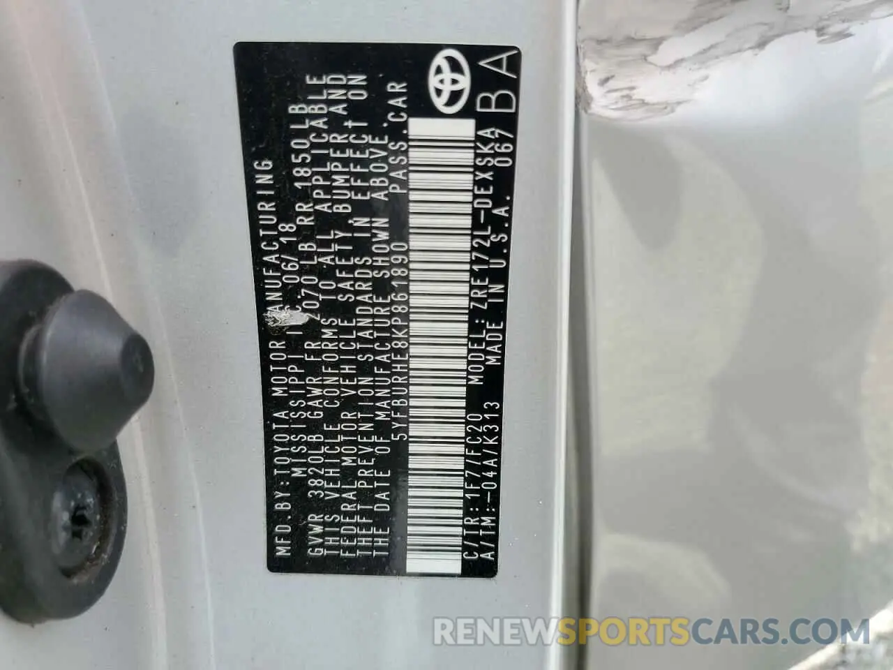 12 Photograph of a damaged car 5YFBURHE8KP861890 TOYOTA COROLLA 2019