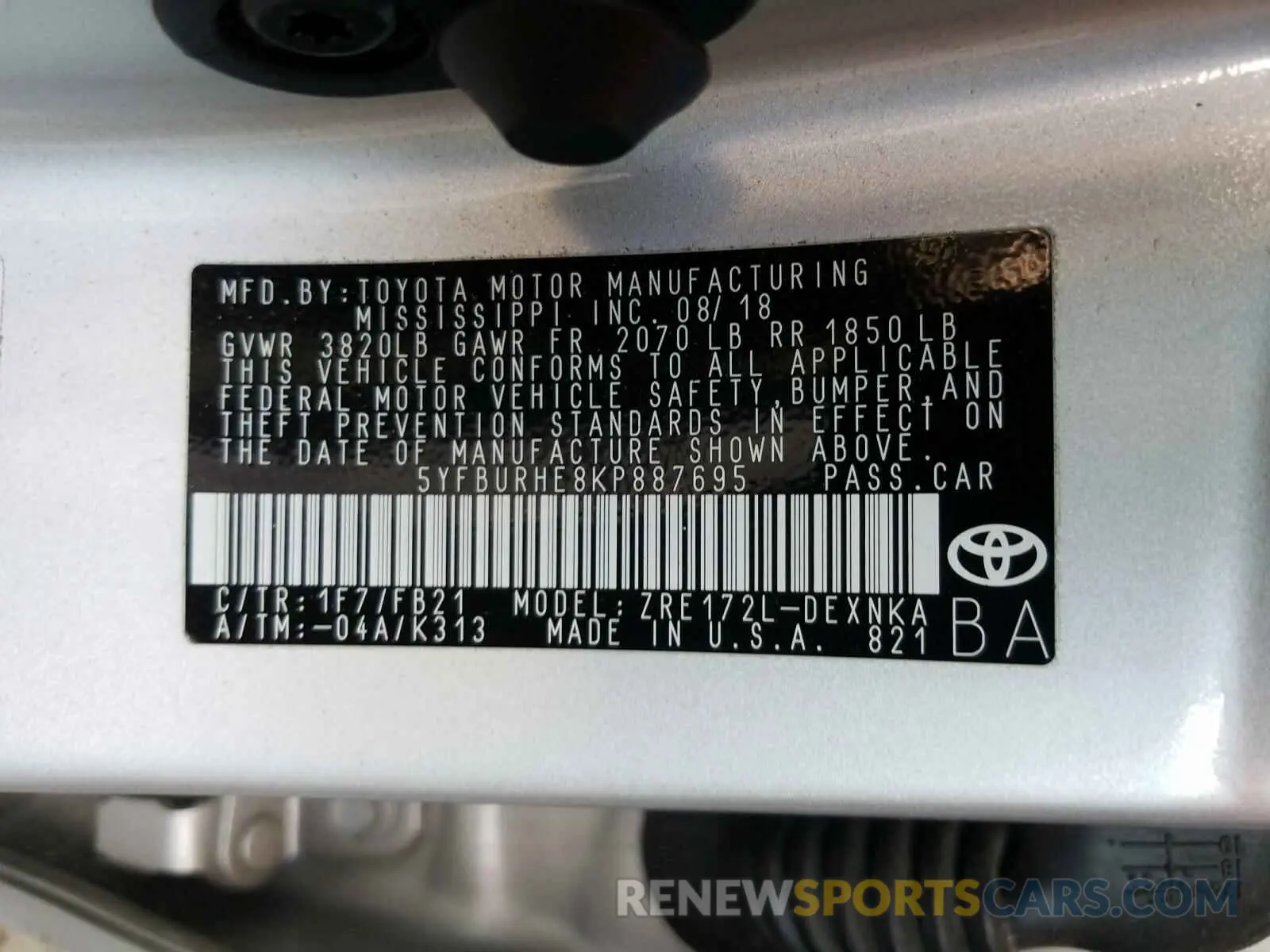 10 Photograph of a damaged car 5YFBURHE8KP887695 TOYOTA COROLLA 2019