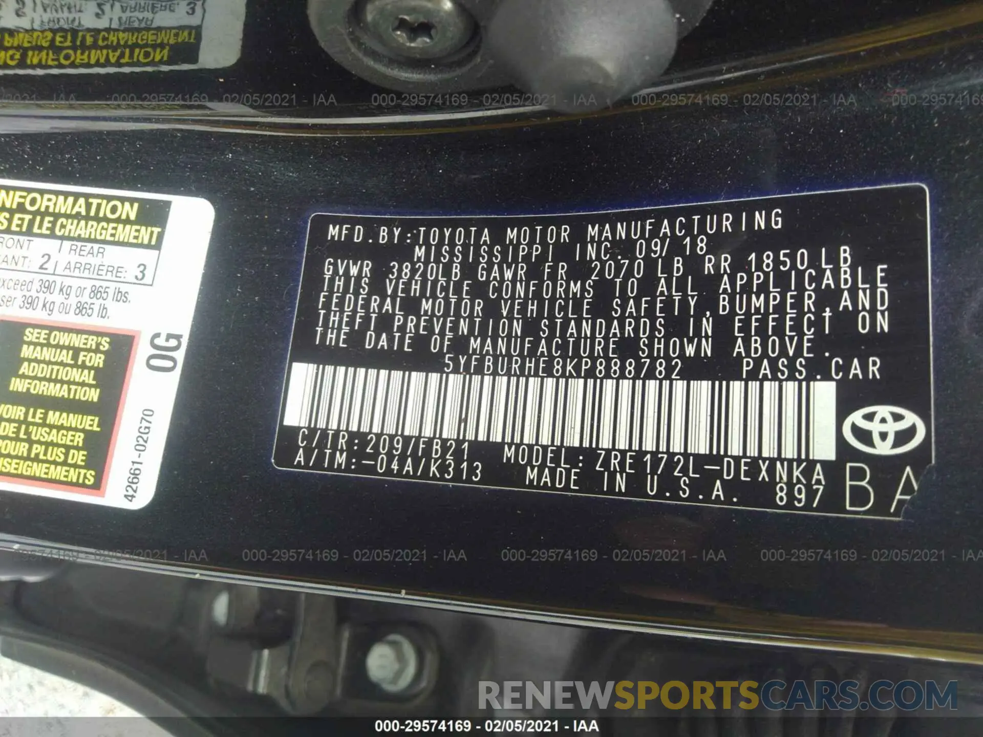 9 Photograph of a damaged car 5YFBURHE8KP888782 TOYOTA COROLLA 2019