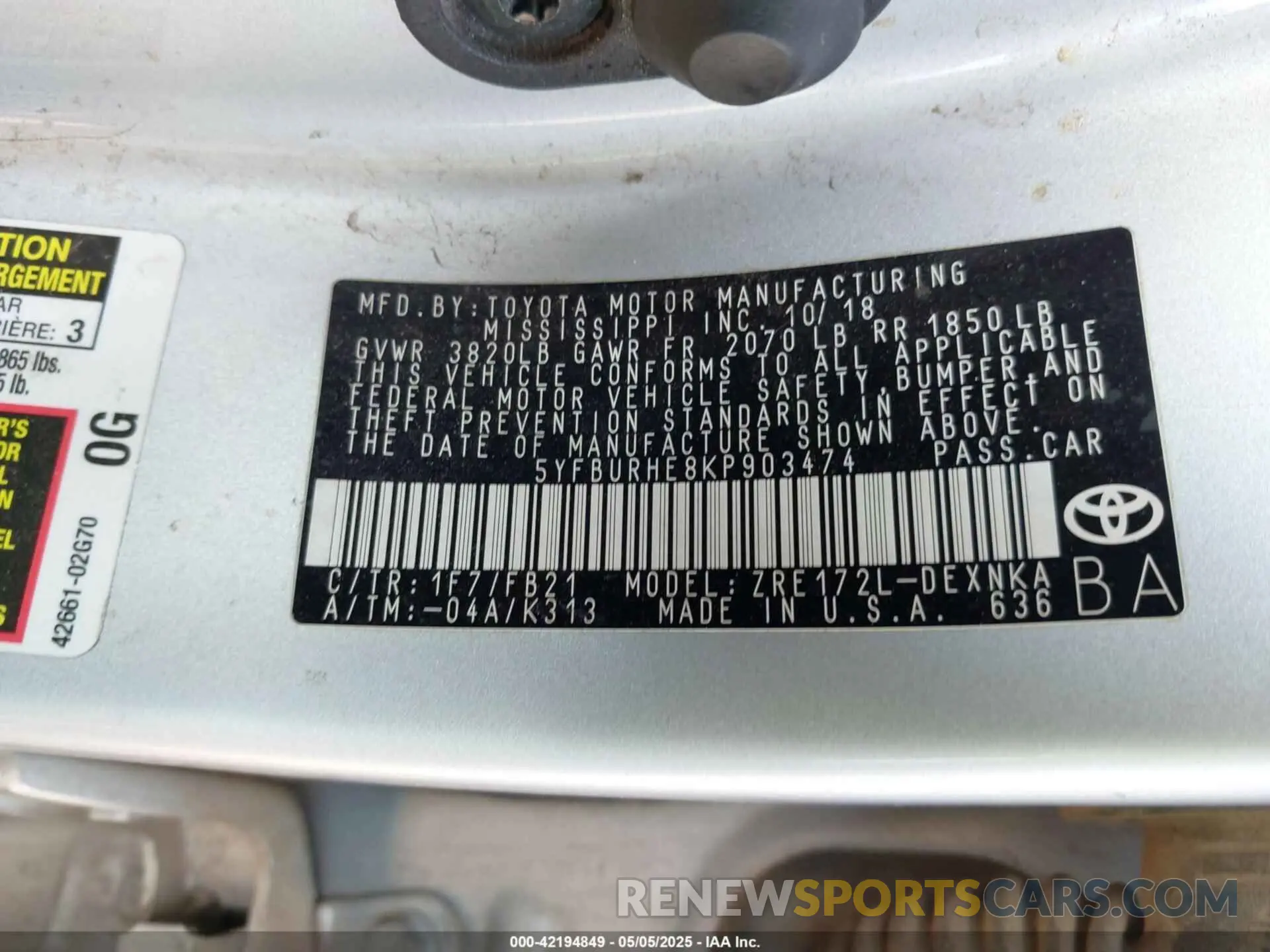 9 Photograph of a damaged car 5YFBURHE8KP903474 TOYOTA COROLLA 2019