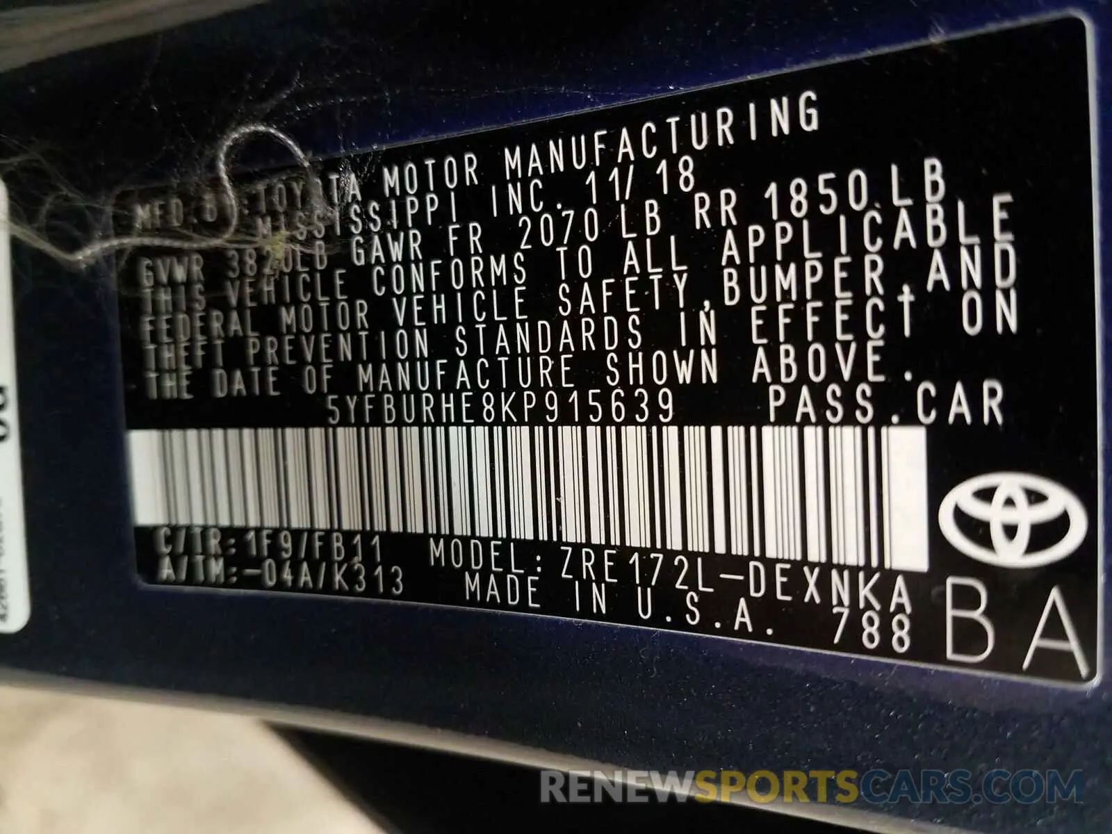 10 Photograph of a damaged car 5YFBURHE8KP915639 TOYOTA COROLLA 2019