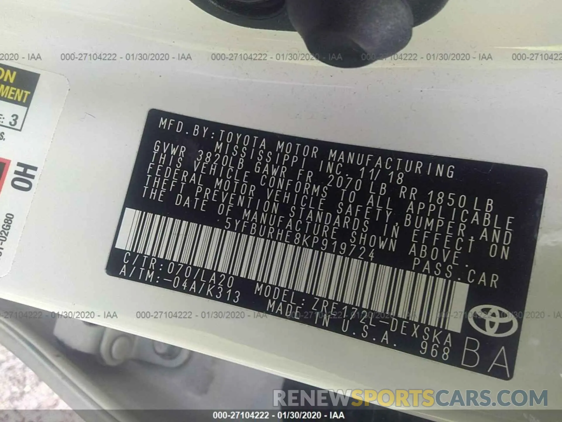 9 Photograph of a damaged car 5YFBURHE8KP919724 TOYOTA COROLLA 2019