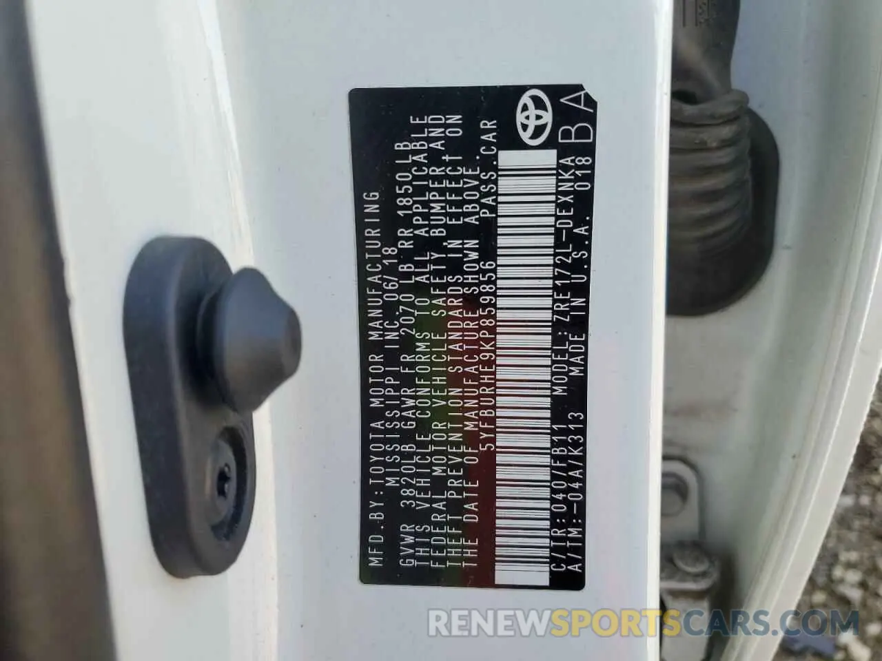 12 Photograph of a damaged car 5YFBURHE9KP859856 TOYOTA COROLLA 2019