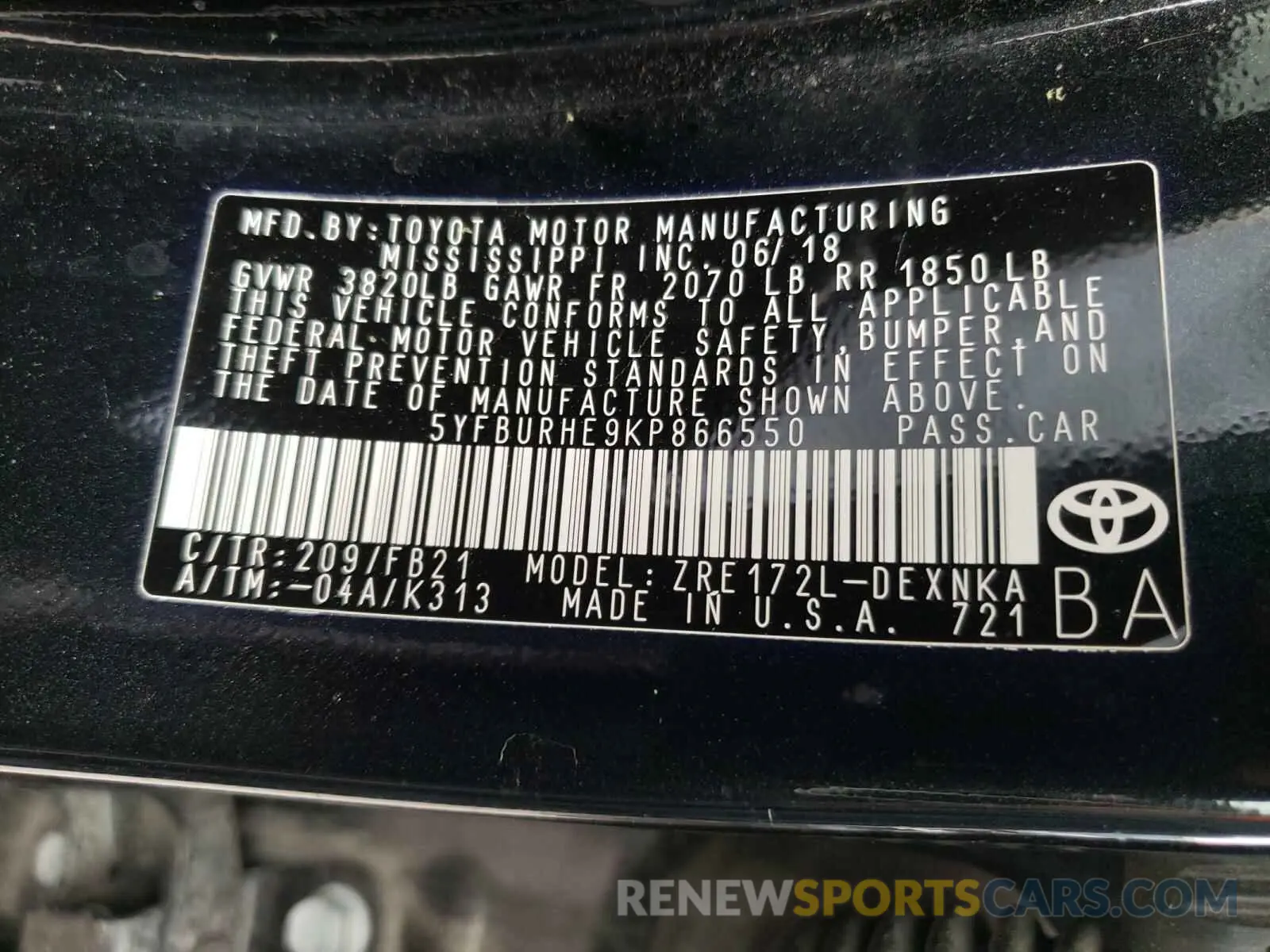 10 Photograph of a damaged car 5YFBURHE9KP866550 TOYOTA COROLLA 2019
