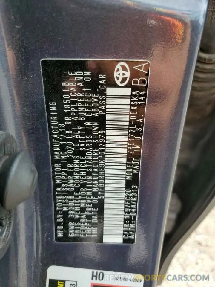 13 Photograph of a damaged car 5YFBURHE9KP917979 TOYOTA COROLLA 2019
