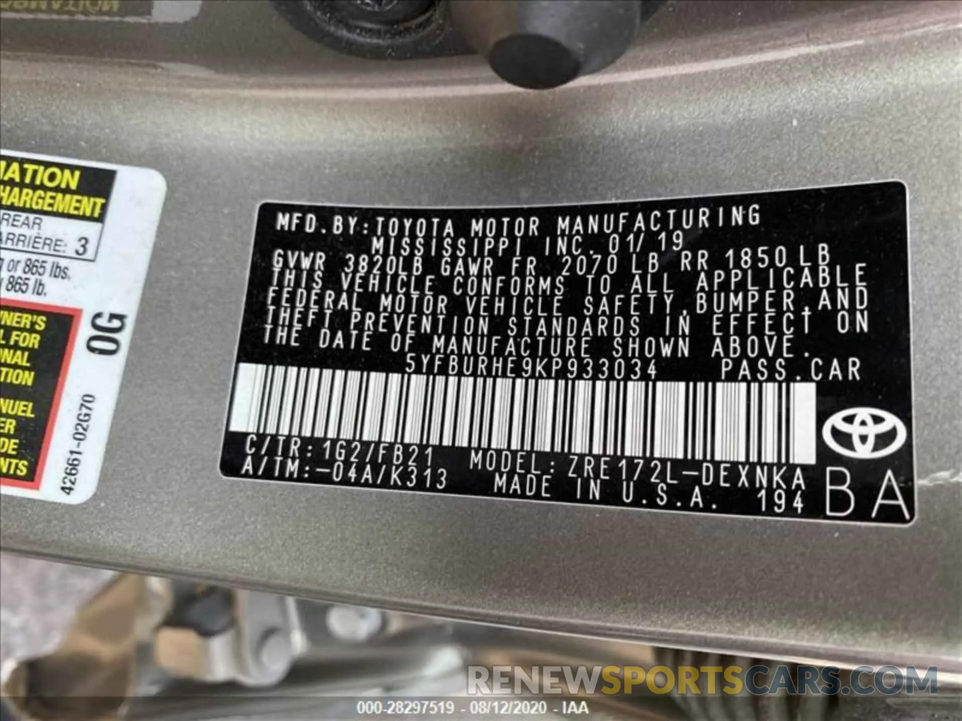 5 Photograph of a damaged car 5YFBURHE9KP933034 TOYOTA COROLLA 2019