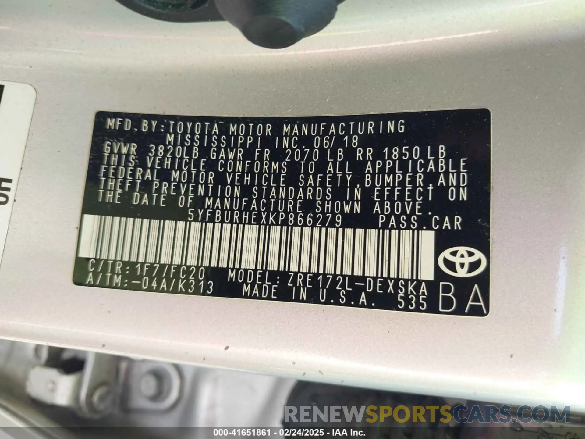 9 Фотография поврежденного автомобиля 5YFBURHEXKP866279 TOYOTA COROLLA 2019