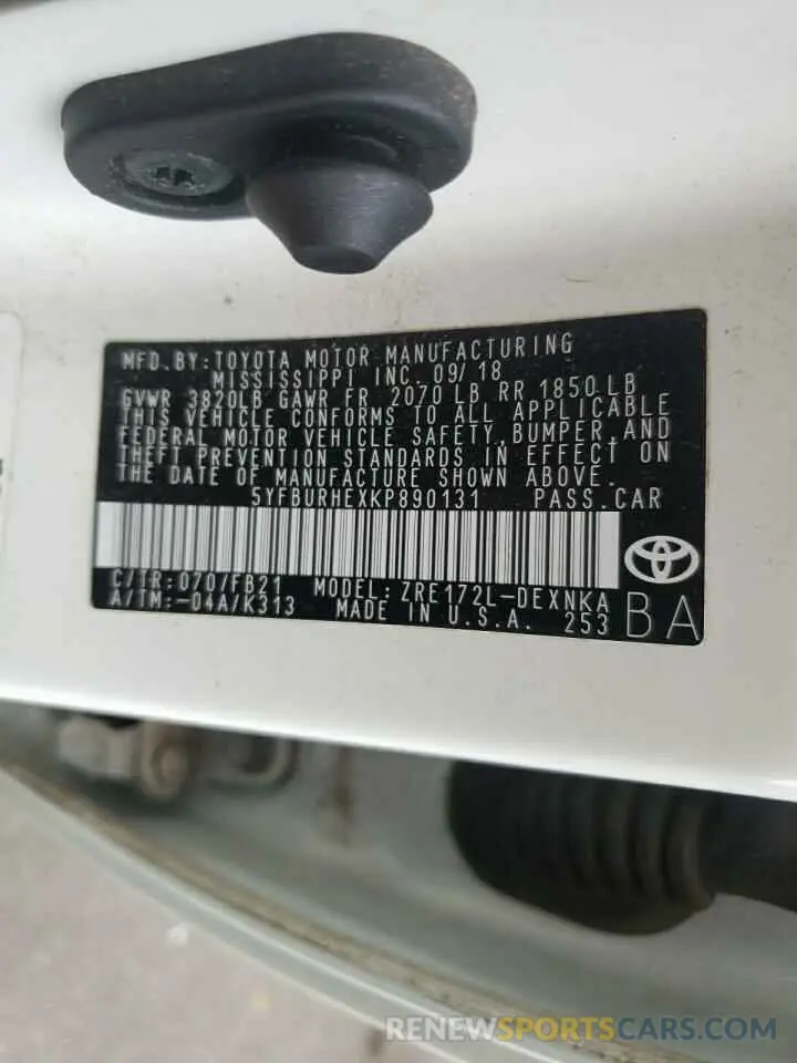 13 Фотография поврежденного автомобиля 5YFBURHEXKP890131 TOYOTA COROLLA 2019