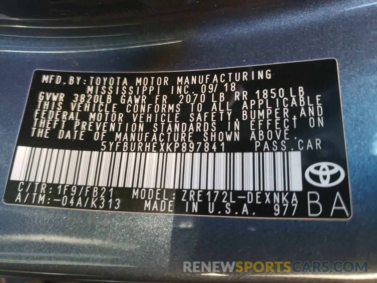 10 Photograph of a damaged car 5YFBURHEXKP897841 TOYOTA COROLLA 2019