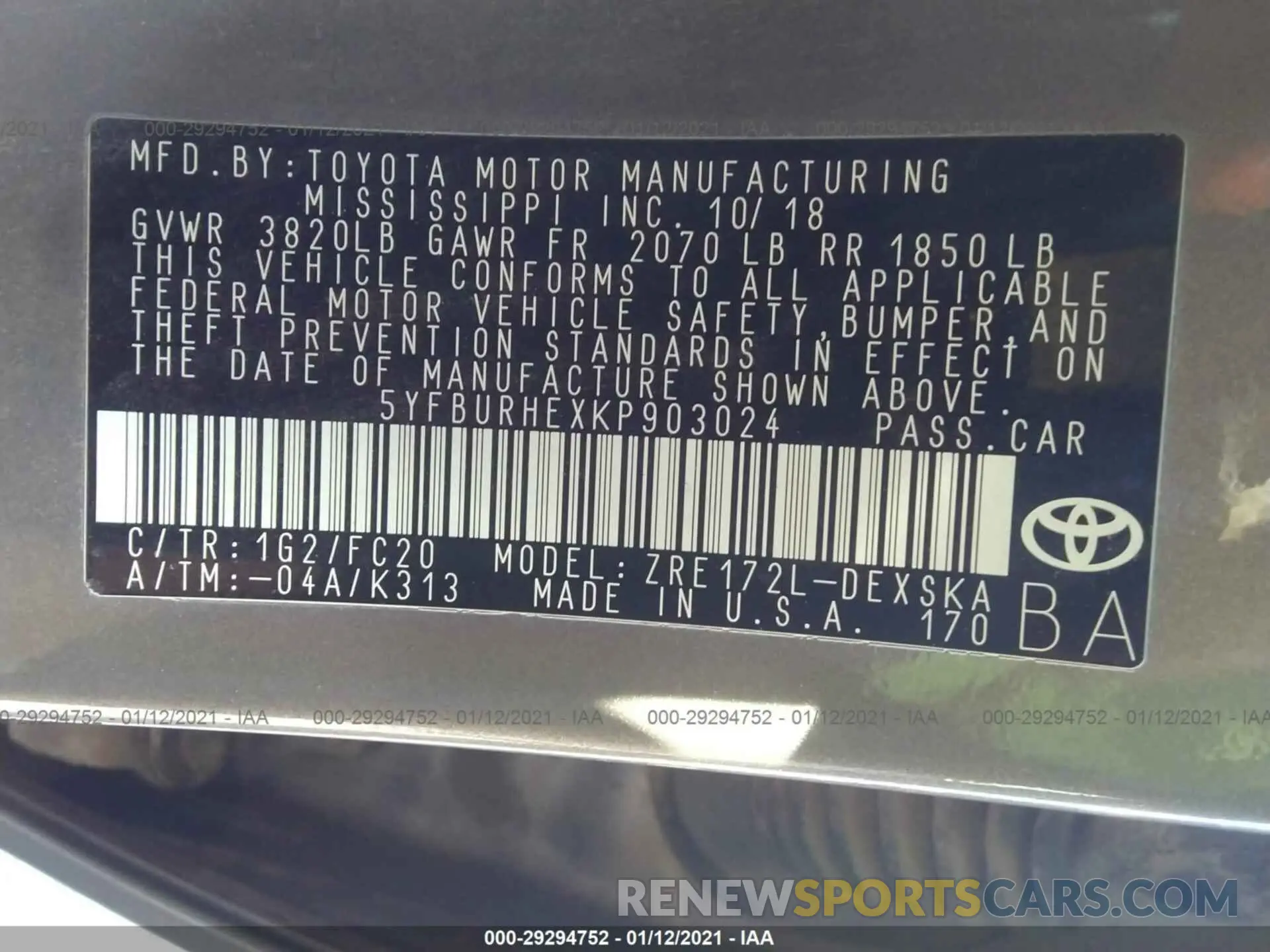 9 Photograph of a damaged car 5YFBURHEXKP903024 TOYOTA COROLLA 2019