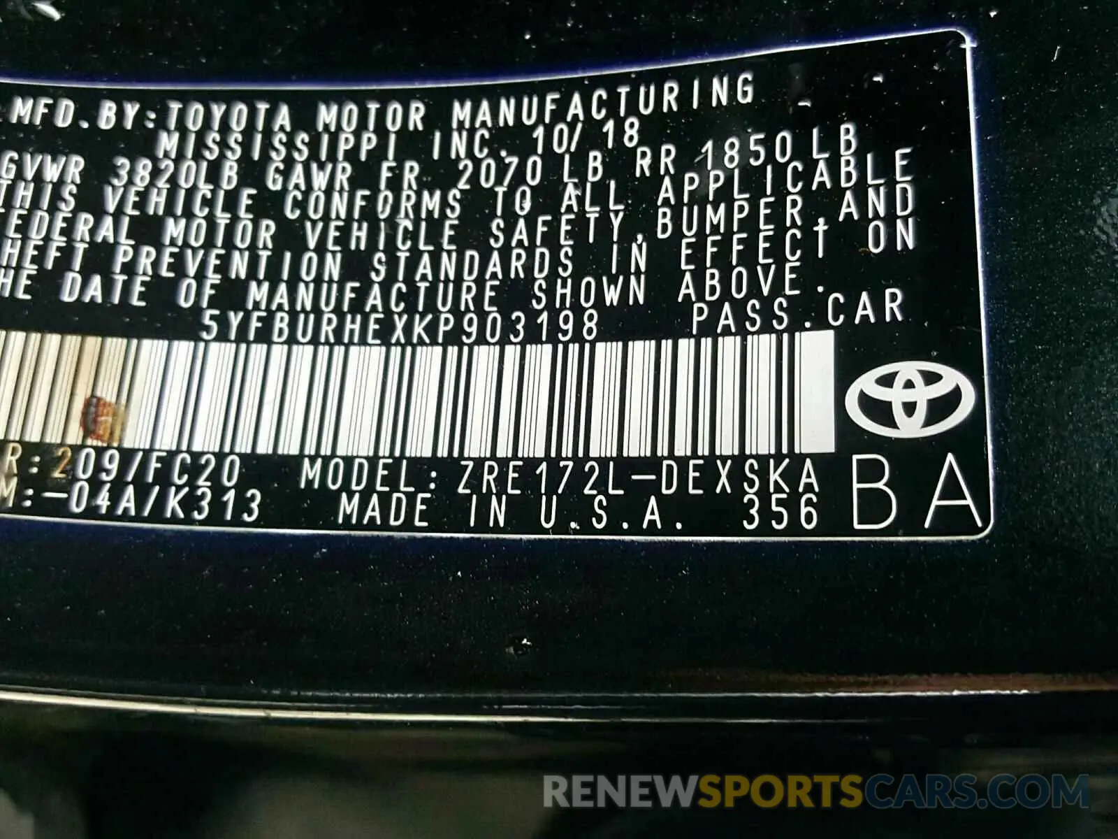 10 Photograph of a damaged car 5YFBURHEXKP903198 TOYOTA COROLLA 2019