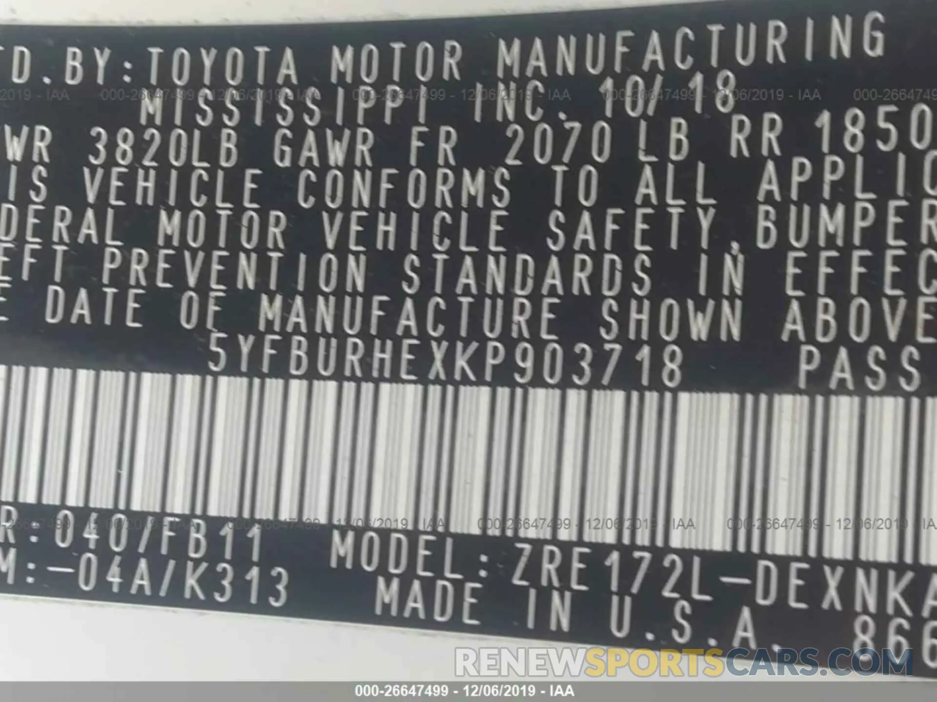 9 Photograph of a damaged car 5YFBURHEXKP903718 TOYOTA COROLLA 2019
