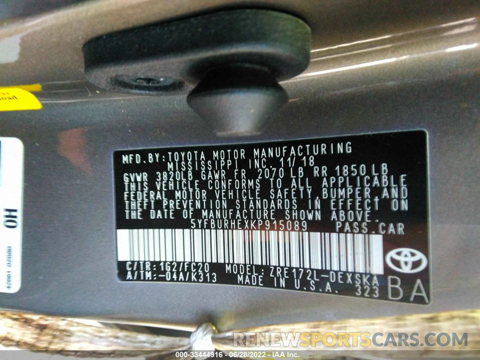 9 Фотография поврежденного автомобиля 5YFBURHEXKP915089 TOYOTA COROLLA 2019