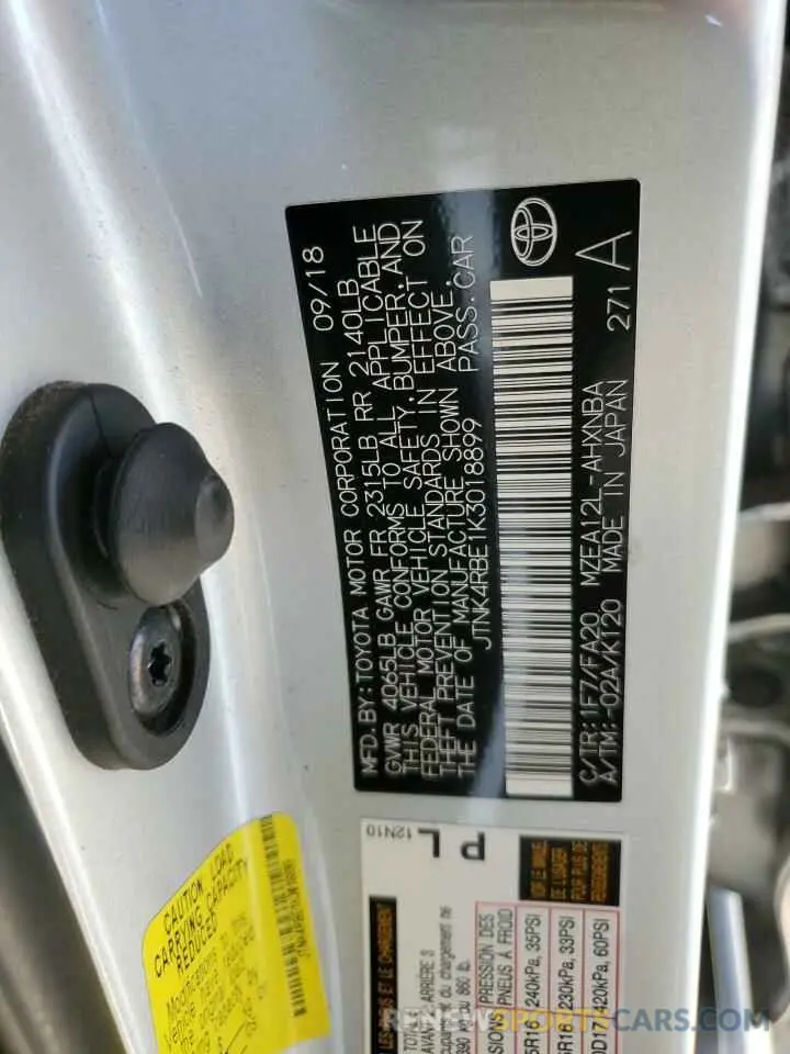 14 Photograph of a damaged car JTNK4RBE1K3018899 TOYOTA COROLLA 2019
