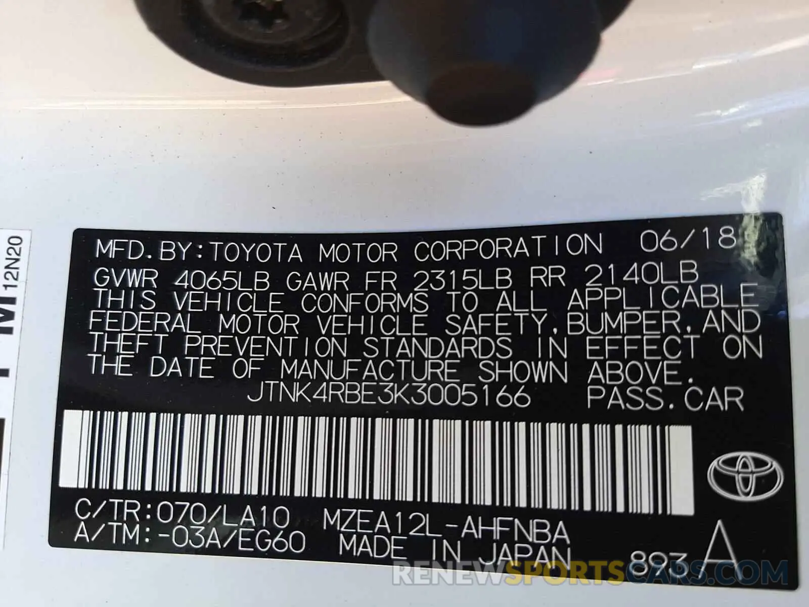 10 Photograph of a damaged car JTNK4RBE3K3005166 TOYOTA COROLLA 2019