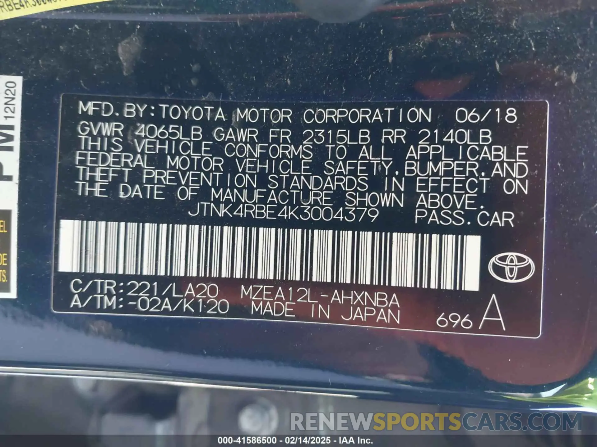 9 Photograph of a damaged car JTNK4RBE4K3004379 TOYOTA COROLLA 2019