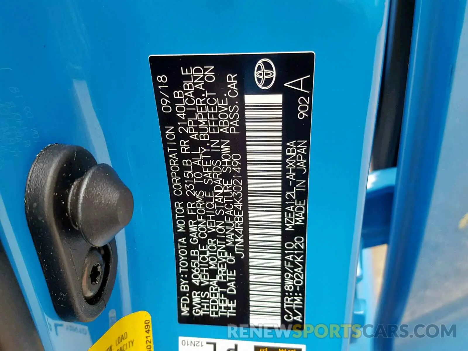 10 Photograph of a damaged car JTNK4RBE4K3021490 TOYOTA COROLLA 2019