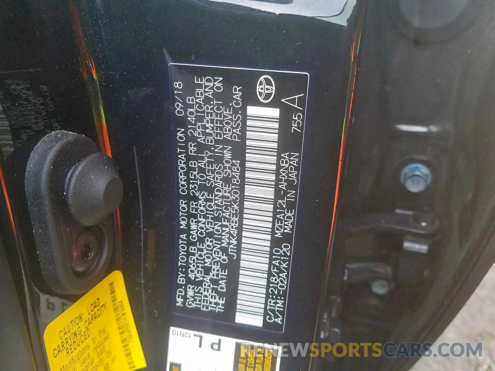 10 Photograph of a damaged car JTNK4RBE5K3018484 TOYOTA COROLLA 2019