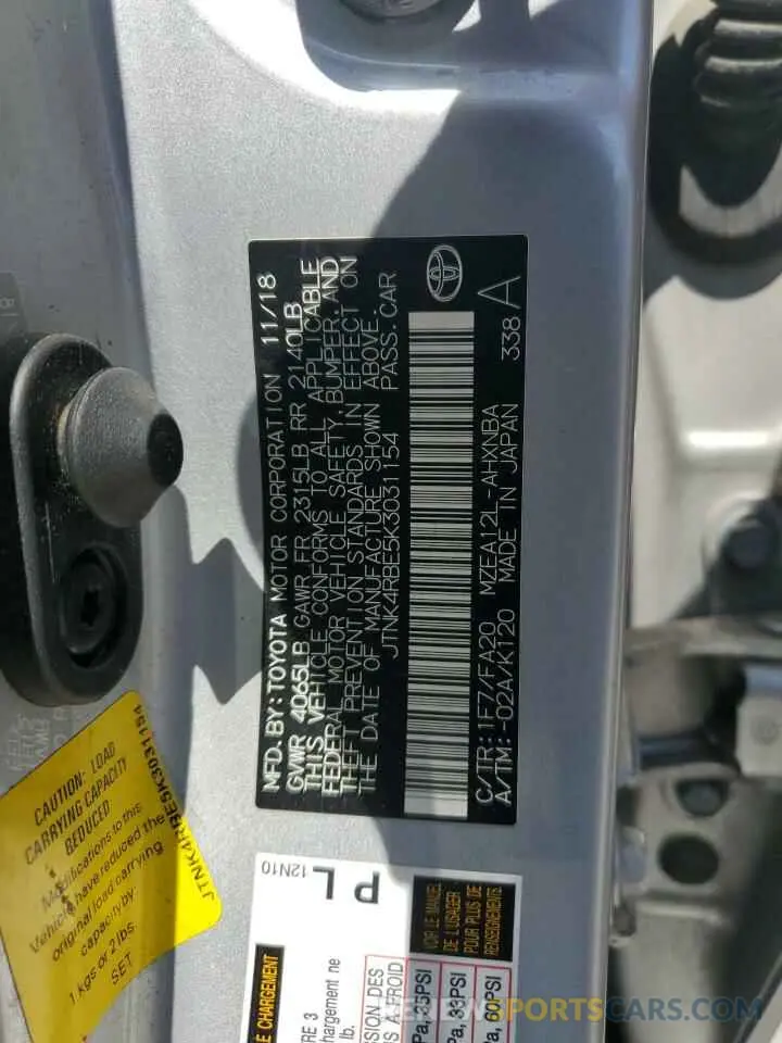 12 Photograph of a damaged car JTNK4RBE5K3031154 TOYOTA COROLLA 2019