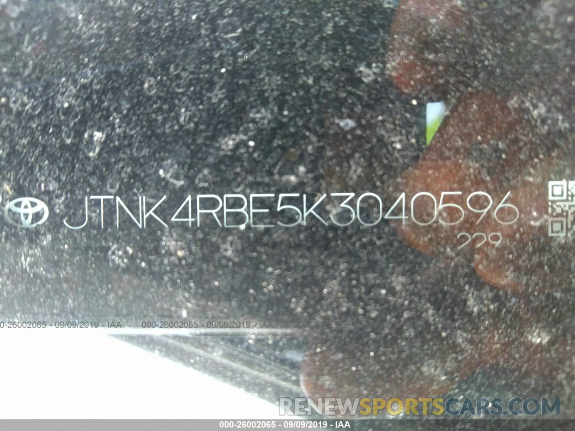 9 Photograph of a damaged car JTNK4RBE5K3040596 TOYOTA COROLLA 2019