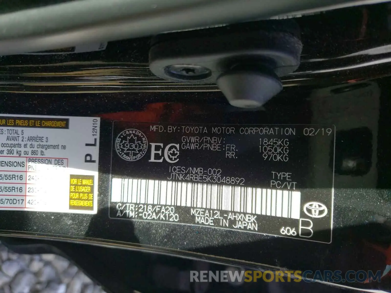 10 Фотография поврежденного автомобиля JTNK4RBE5K3048892 TOYOTA COROLLA 2019