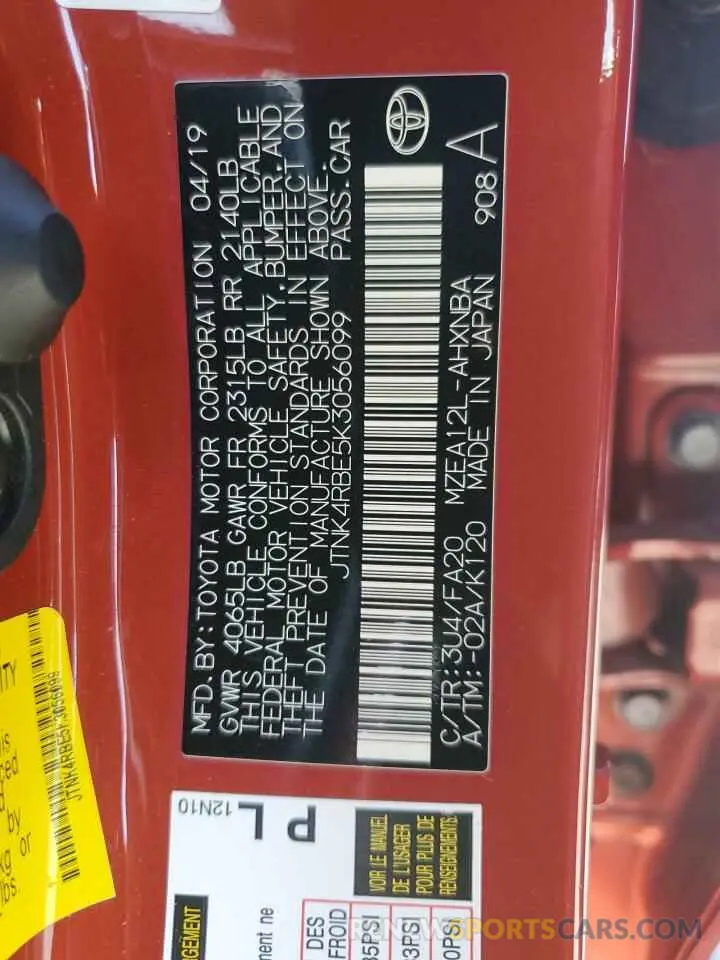 13 Фотография поврежденного автомобиля JTNK4RBE5K3056099 TOYOTA COROLLA 2019