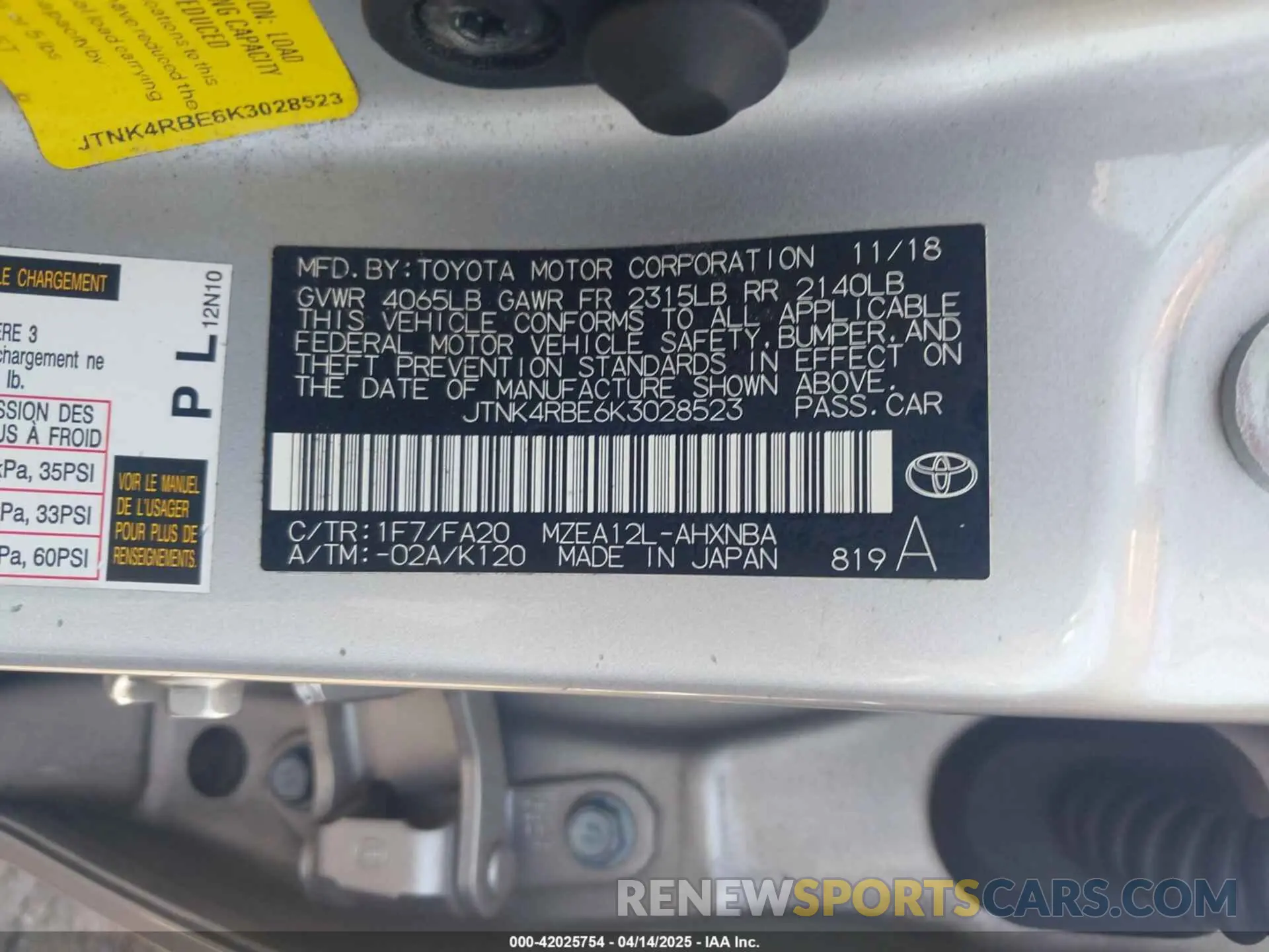 9 Photograph of a damaged car JTNK4RBE6K3028523 TOYOTA COROLLA 2019