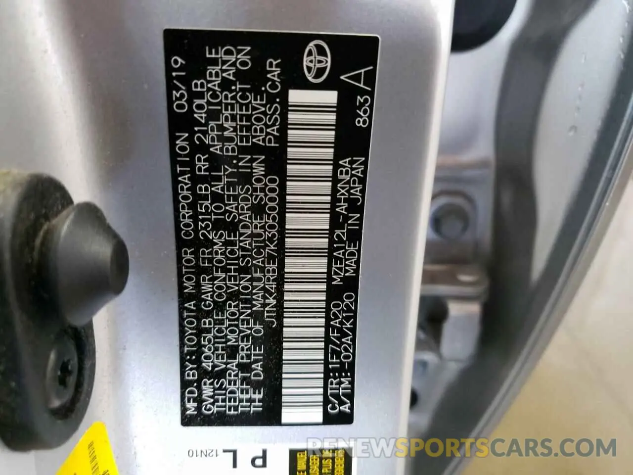 10 Фотография поврежденного автомобиля JTNK4RBE7K3050000 TOYOTA COROLLA 2019