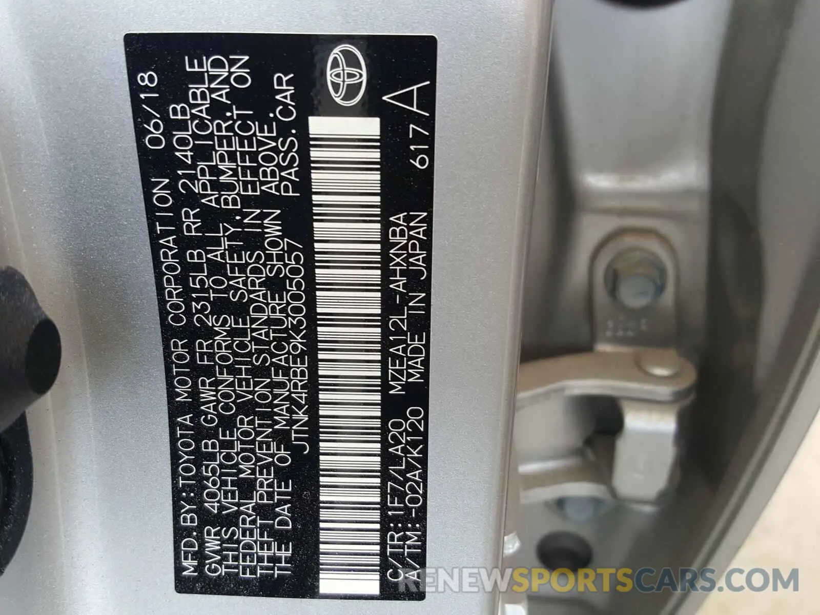 10 Photograph of a damaged car JTNK4RBE9K3005057 TOYOTA COROLLA 2019