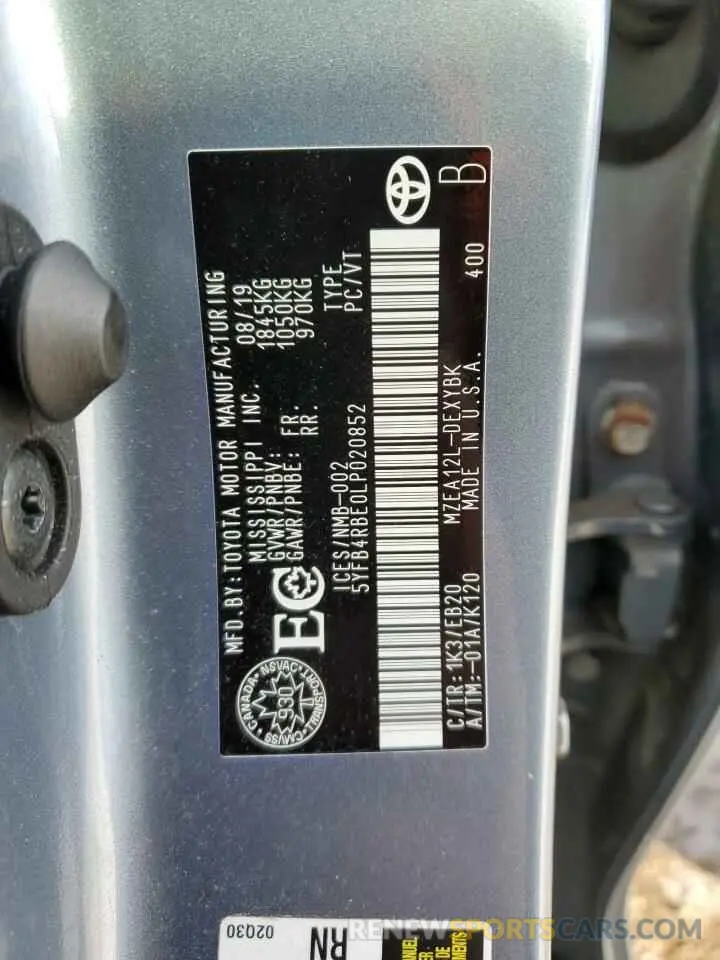 12 Фотография поврежденного автомобиля 5YFB4RBE0LP020852 TOYOTA COROLLA 2020