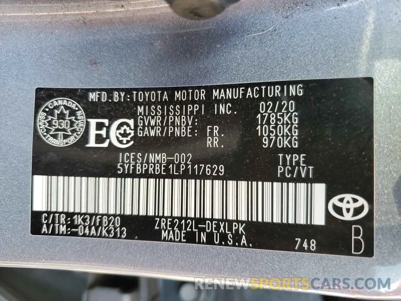 12 Фотография поврежденного автомобиля 5YFBPRBE1LP117629 TOYOTA COROLLA 2020