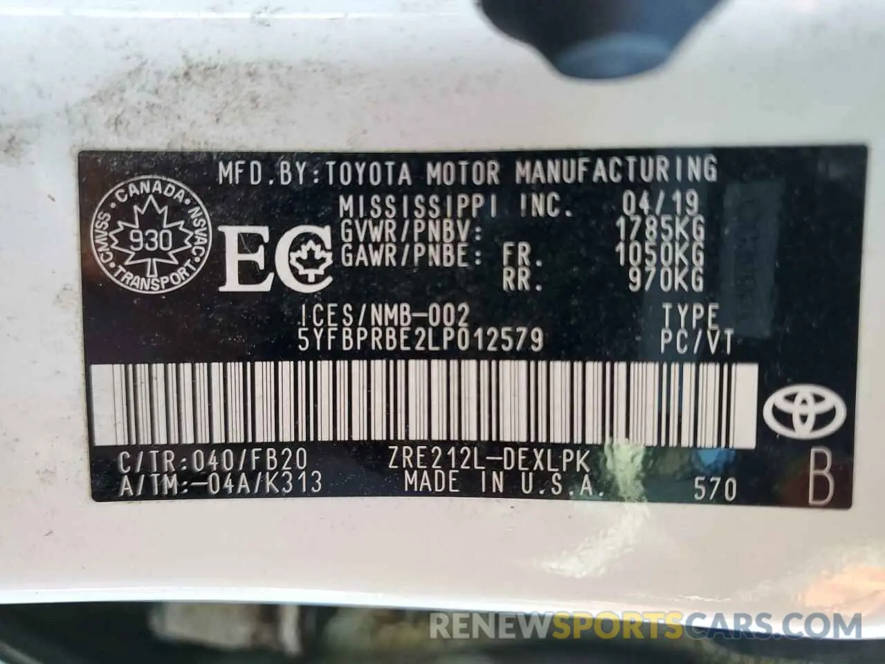 12 Фотография поврежденного автомобиля 5YFBPRBE2LP012579 TOYOTA COROLLA 2020