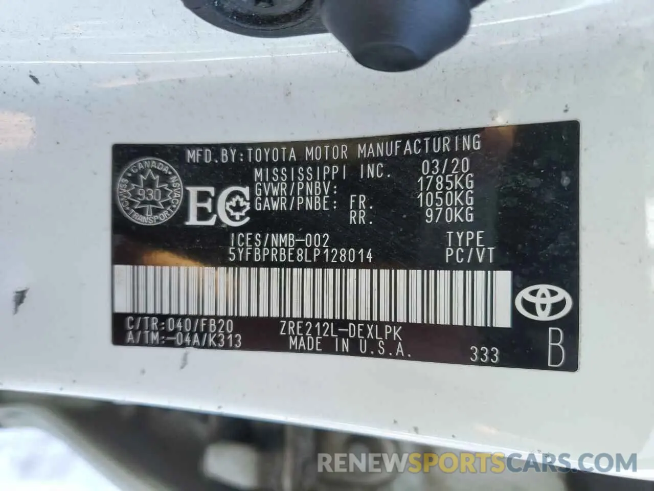 12 Фотография поврежденного автомобиля 5YFBPRBE8LP128014 TOYOTA COROLLA 2020