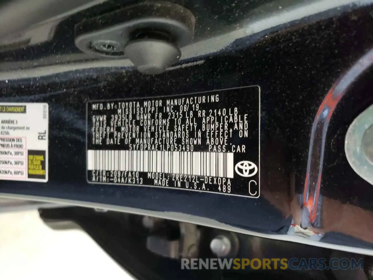 12 Photograph of a damaged car 5YFDPRAE1LP053490 TOYOTA COROLLA 2020