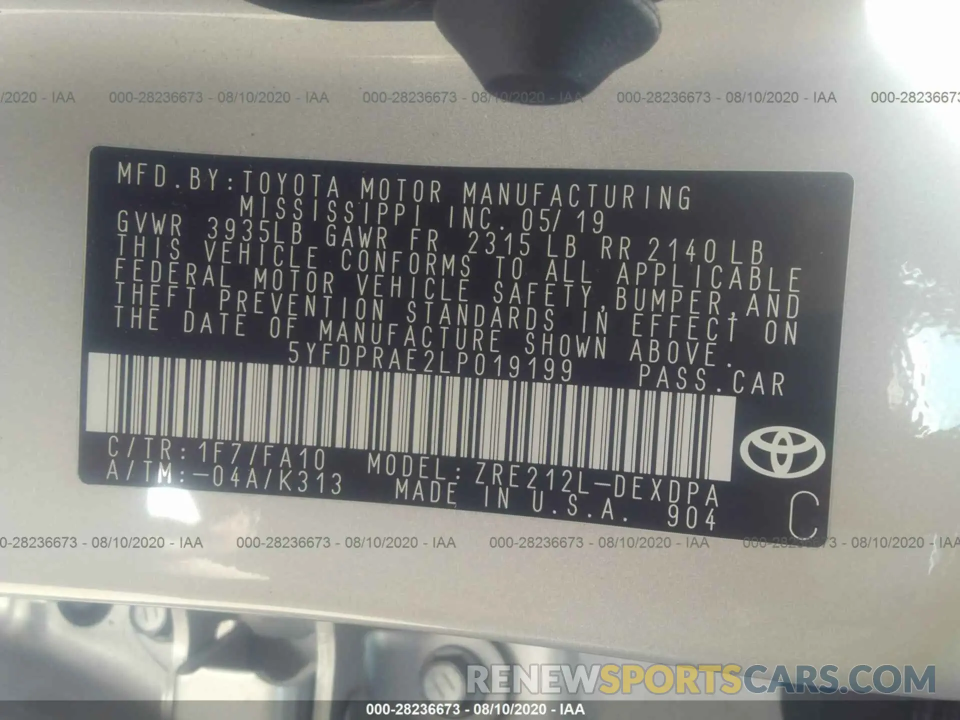 9 Photograph of a damaged car 5YFDPRAE2LP019199 TOYOTA COROLLA 2020