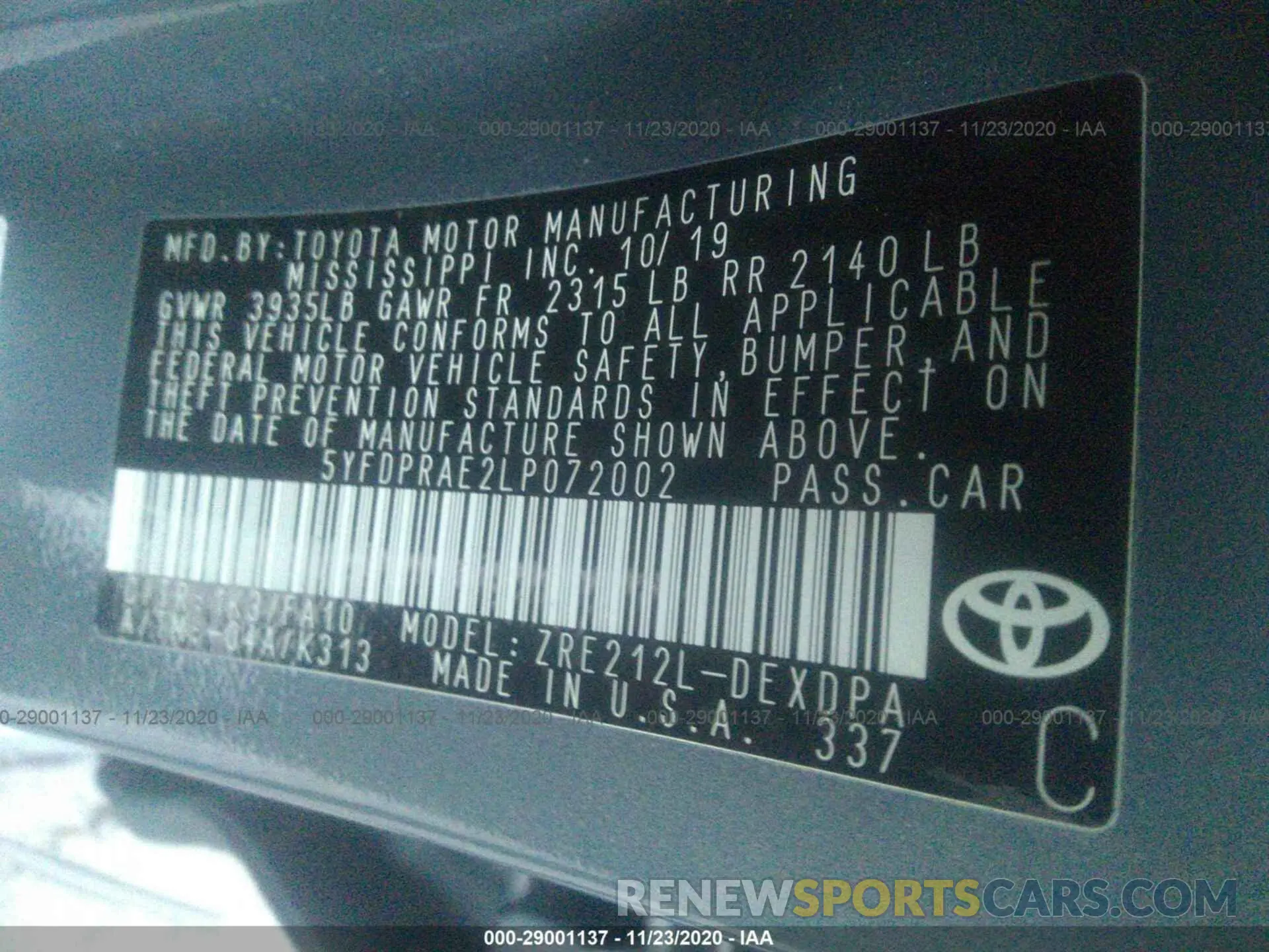 9 Photograph of a damaged car 5YFDPRAE2LP072002 TOYOTA COROLLA 2020