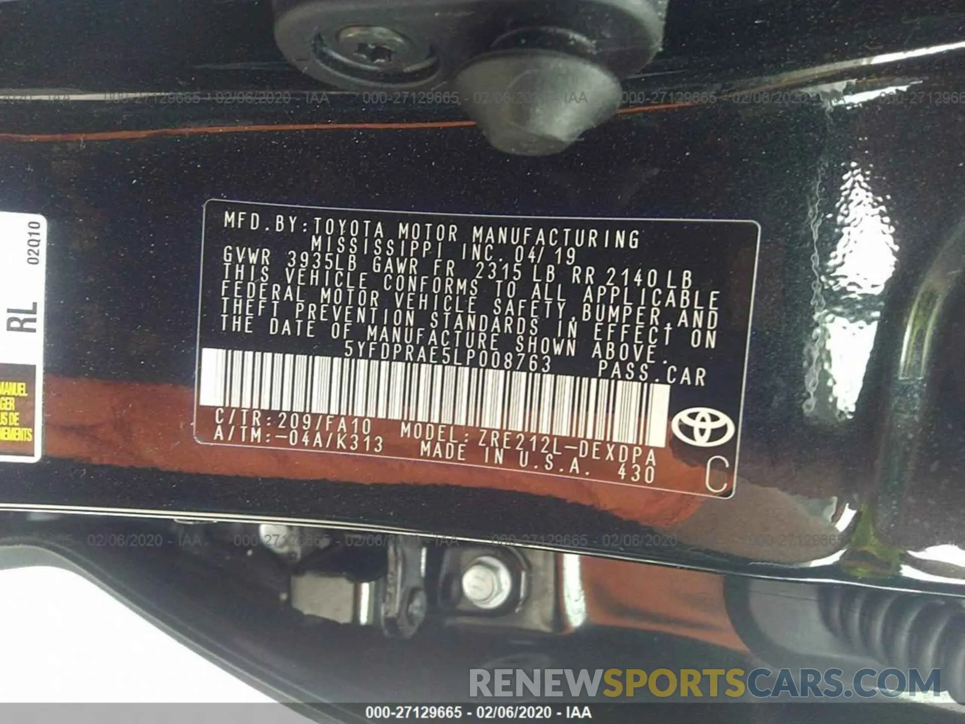 9 Photograph of a damaged car 5YFDPRAE5LP008763 TOYOTA COROLLA 2020