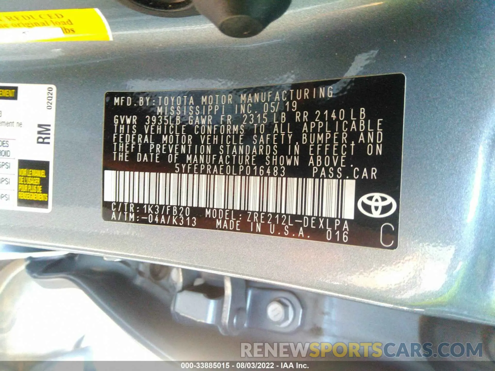 9 Photograph of a damaged car 5YFEPRAE0LP016483 TOYOTA COROLLA 2020