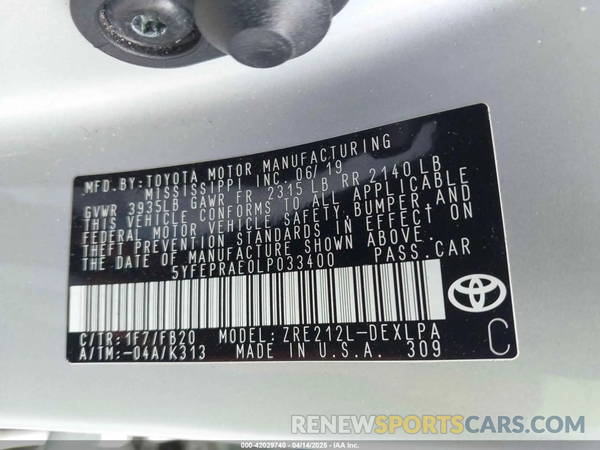 9 Photograph of a damaged car 5YFEPRAE0LP033400 TOYOTA COROLLA 2020