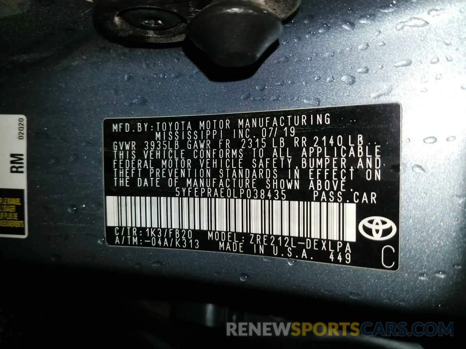 10 Photograph of a damaged car 5YFEPRAE0LP038435 TOYOTA COROLLA 2020