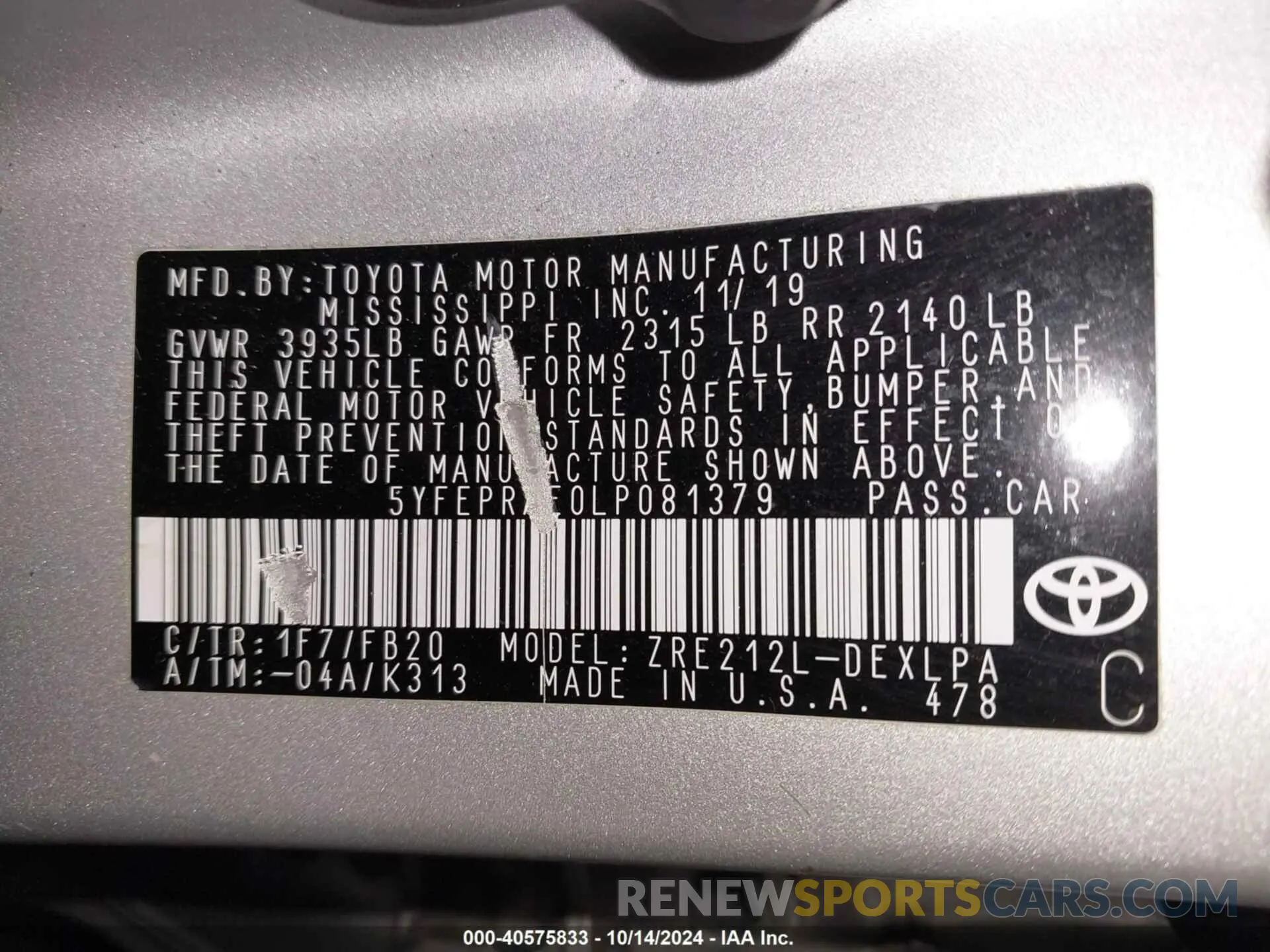 9 Photograph of a damaged car 5YFEPRAE0LP081379 TOYOTA COROLLA 2020