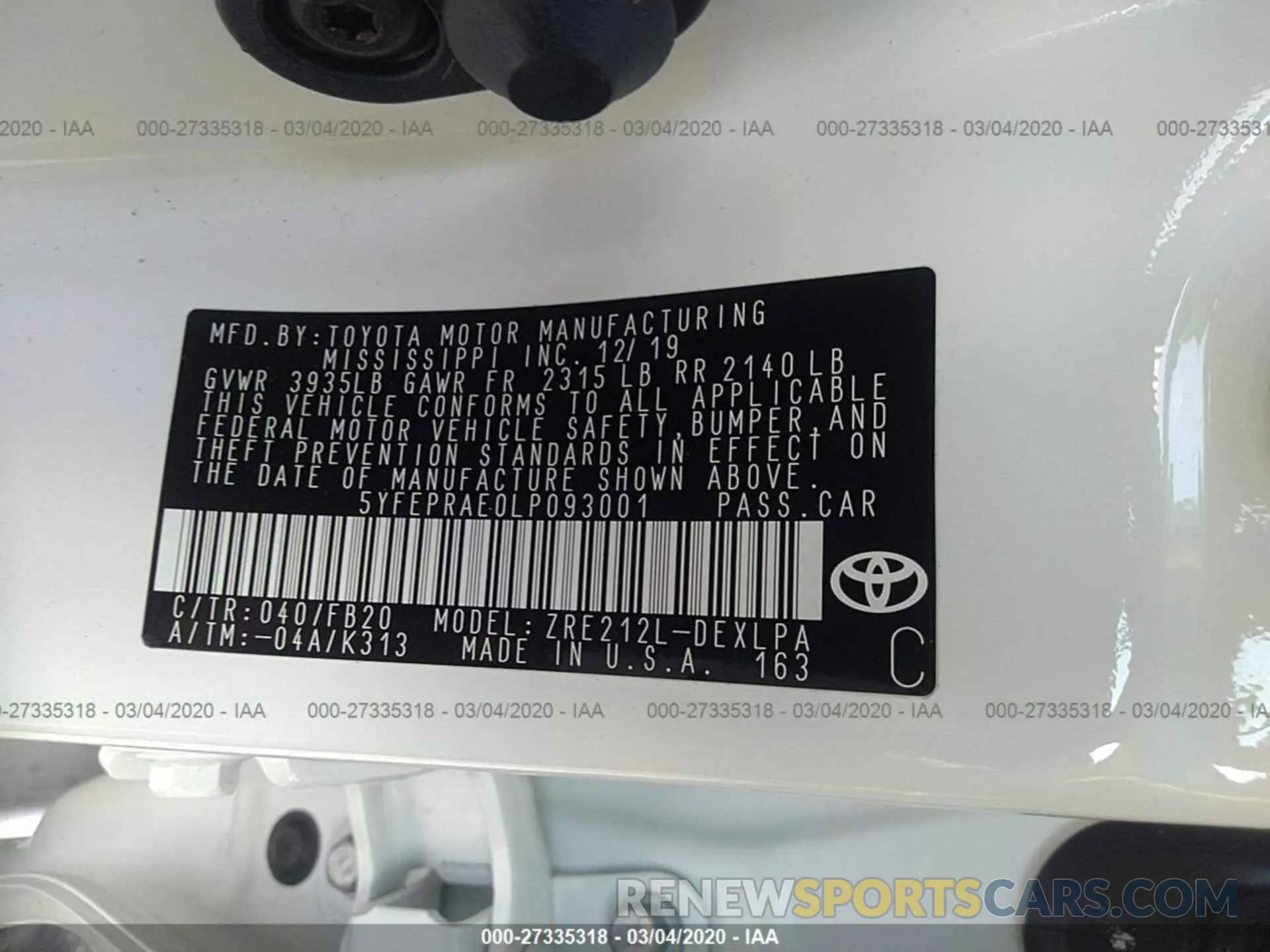 9 Photograph of a damaged car 5YFEPRAE0LP093001 TOYOTA COROLLA 2020