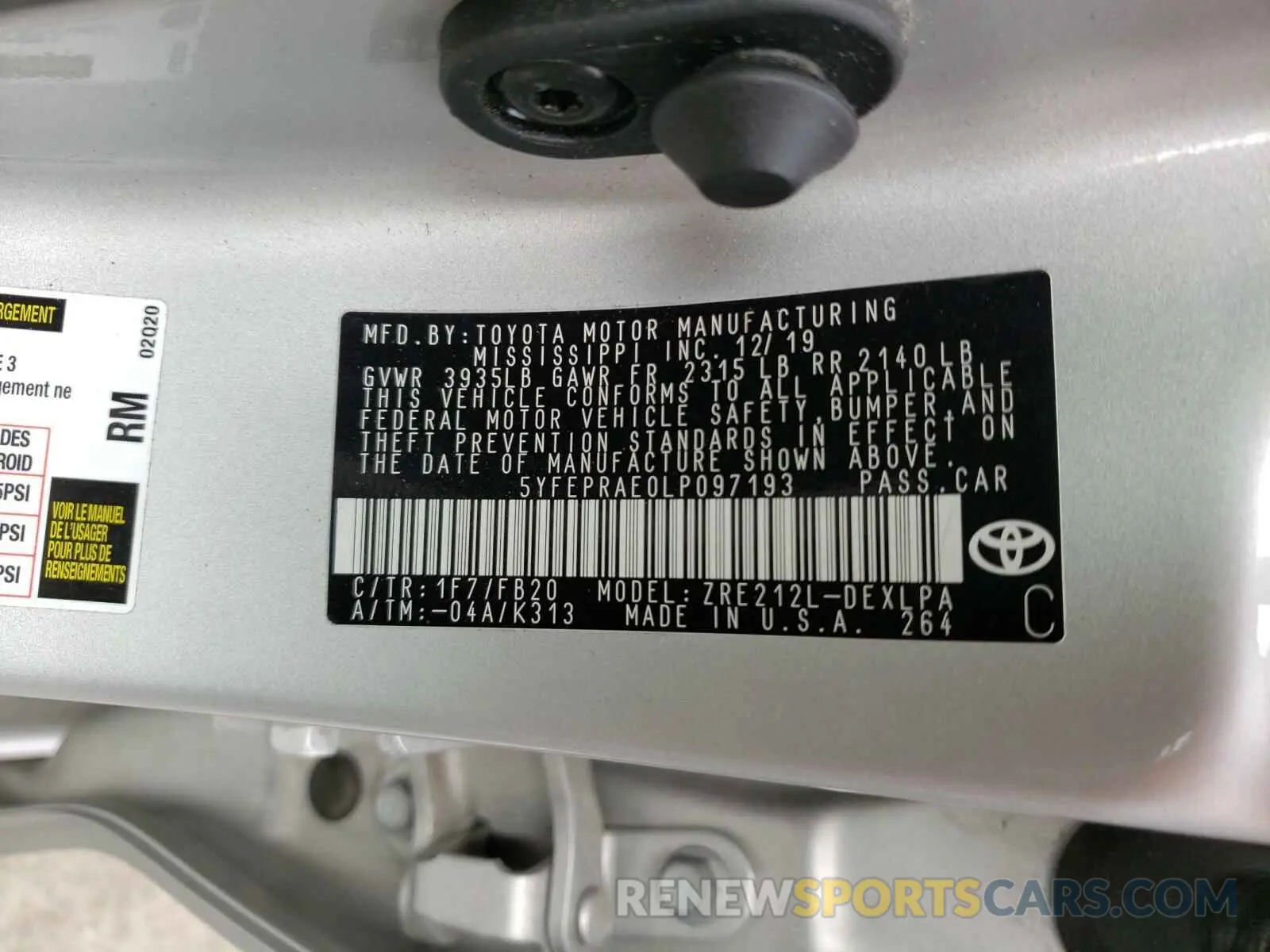 10 Фотография поврежденного автомобиля 5YFEPRAE0LP097193 TOYOTA COROLLA 2020